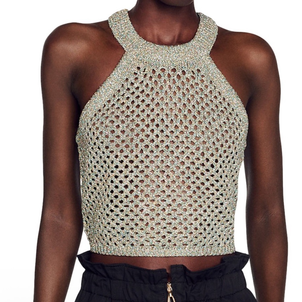 NWT Sandro Bijou Metallic Crochet Top Size 1 ( XS-Medium)
